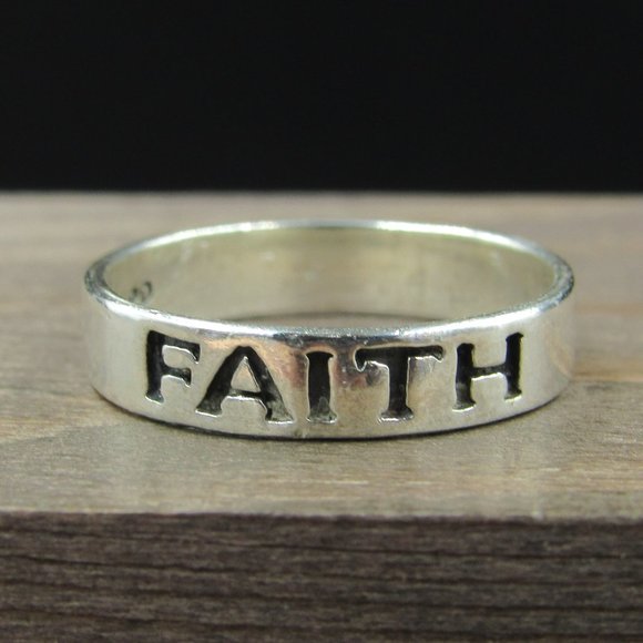 Jewelry - Size 6 Sterling Silver Worn Faith Word Band Ring Vintage